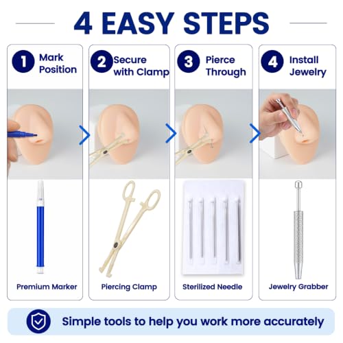 Zygc 48Pcs Body Piercing Tool Kit with Jewelry Grabber, Needles, Clamps & Storage Box