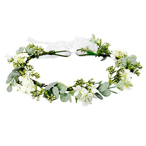 Green Leaf Flower Crown for Women and Girls - Adjustable Boho Headband