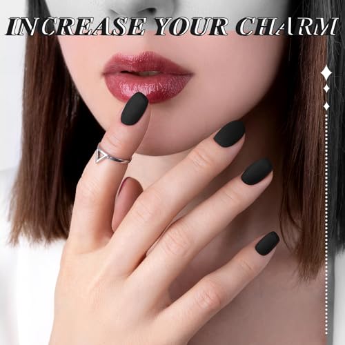 Black Matte Press-On Nails - Short Coffin Fake Nails Set, 48 Pcs for DIY & Salon