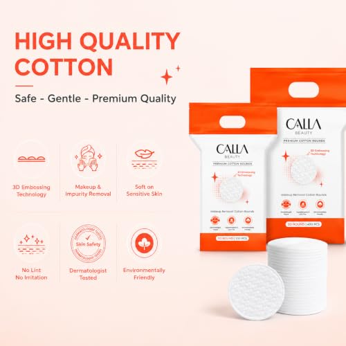 CALLA BEAUTY 400 Count 3D Embossed Cotton Rounds for Face Makeup Removal & Skincare