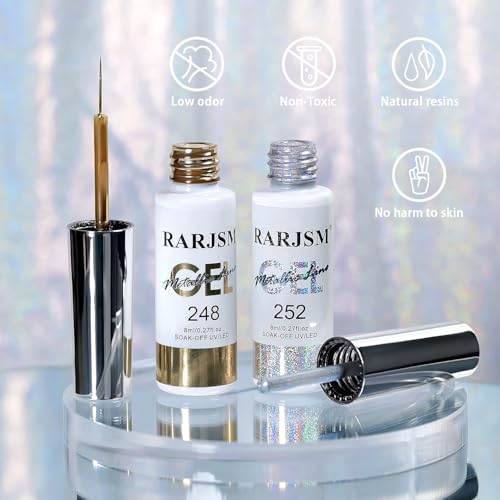Metallic Chrome Gel Liner Nail Art Set - Silver & Bronze Gold 2Pcs