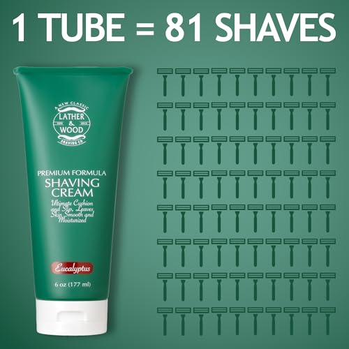 Lather & Wood Eucalyptus Shaving Cream for Men - 6oz Premium Smooth Lather