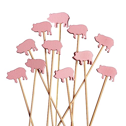Pink Pig Bamboo Picks - 3.9" Decorative Toothpicks for Parties, 100 Pack