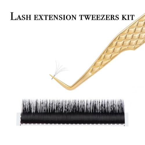Gold Lash Tweezers Set - 4 Pack Precision Eyelash Extension Tools