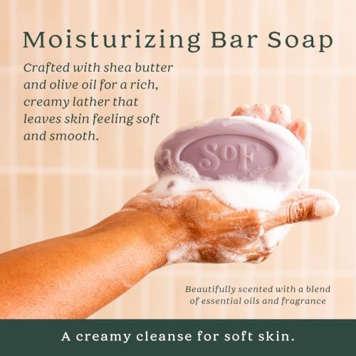 Lavender Fields Moisturizing Bar Soap Pack of 4 - Coconut Oil & Shea Butter - 6 oz Each - Vegan & Organic - SoF South Of France