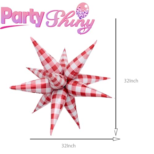 Red White Gingham Star Burst Balloons - 18 Inch Checker Pack for Parties