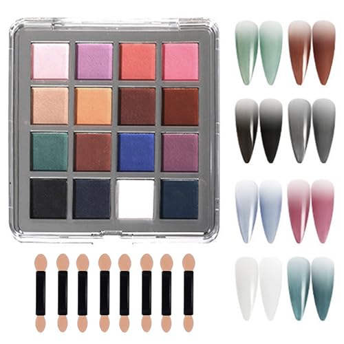 MOEPAK 16-Color Solid Nail Pigment Palette for Ombre Nail Art DIY - Variation B