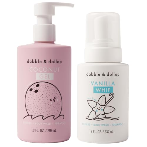 Dabble & Dollop Coconut Cream Pie 3-in-1 Kids Body Wash, Shampoo & Bubble Bath Set | Tear-Free & Hypoallergenic (Pack of 2)