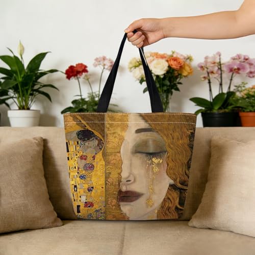 Klimt Painting Tote Bag - Stylish Reusable Grocery Shoulder Bag