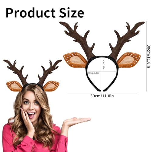 Woxafo Deer Antlers Headband - Cute Reindeer Horns for Halloween & Christmas Cosplay