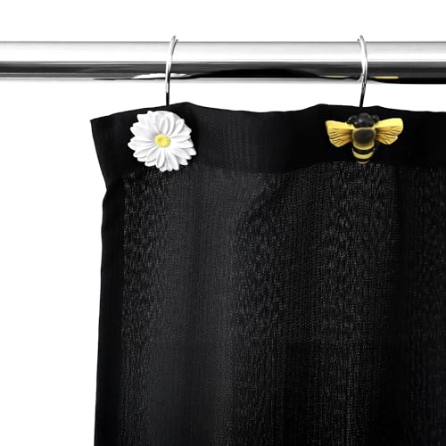 Daisy & Bee Shower Curtain Hooks - 12 Decorative Resin Hooks