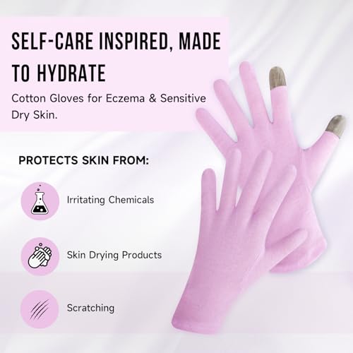 HandLove 100% Cotton Moisturizing Gloves for Eczema Relief - 2 Pairs
