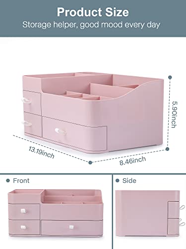 ONXE Pink Large Makeup Organizer with Drawers - Vanity, Bathroom & Bedroom Storage