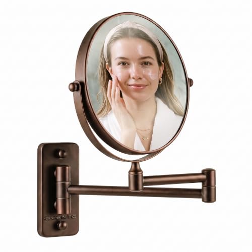 OVENTE 7-Inch Wall Mount Makeup Mirror with 8.5" Extendable Arm, Antique Bronze, 7X Magnification