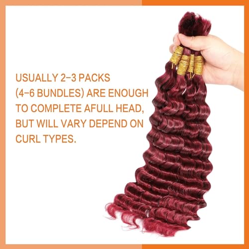 Leruikair 20-Inch Burgundy Curly Human Braiding Hair - 100g Bulk Set
