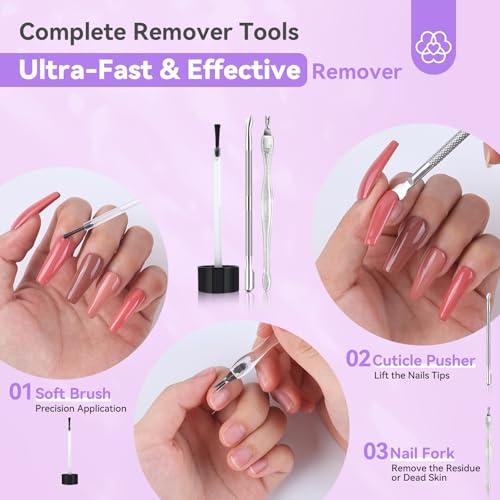 SAVILAND Blue Brush-On Nail Glue Remover 50mL with Pusher & Nail Fork, Gentle Formula