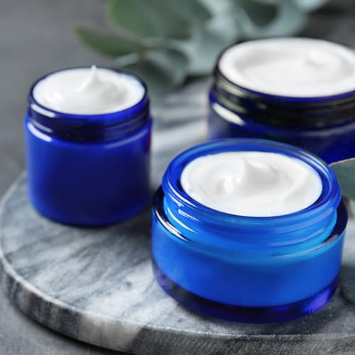 2 oz Blue Glass Cosmetic Jars with Lids - 12 Pack Refillable Containers