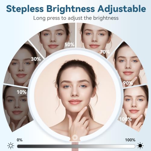 SKSFLY Rechargeable Round Makeup Mirror with 3 Color LED Lights & Dimming