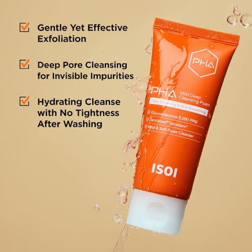 ISOI PHA Mild Deep Cleansing Foam - Gentle Daily Face Cleanser for Sensitive Skin, 3.38 fl oz