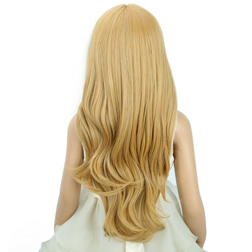 MAGQOO 22-Inch Strawberry Blonde Long Curly Wavy Wig with Bangs