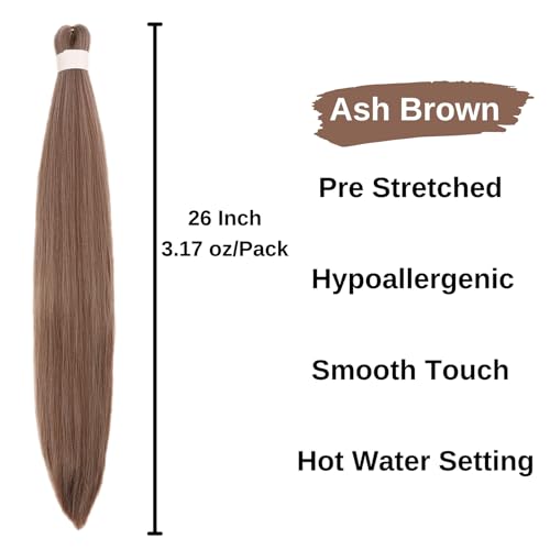 Leticia Ash Brown Pre Stretched Braiding Hair - 26 Inch, Pack of 4