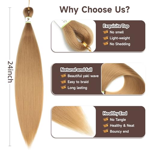 Nescorner 27# Pre Stretched Braiding Hair 24 Inch 8 Pack for Women, Yaki Straight Texture