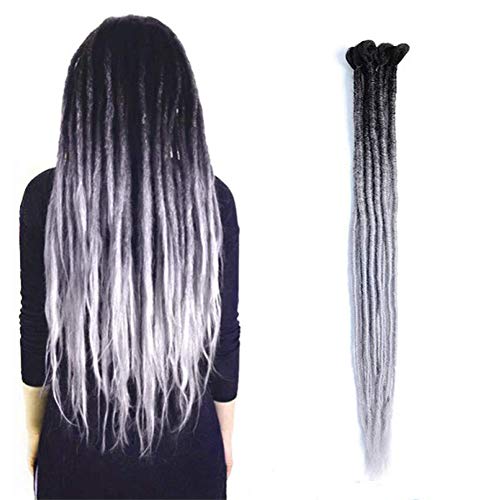 24 Inch Ombre Dreadlocks Extensions - Black & Silver Grey, 10 Strands