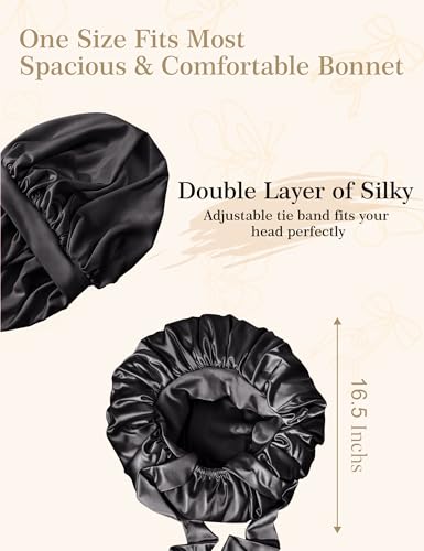 KAAHYNNO Silk Satin Hair Bonnet for Sleeping - Midnight Black Anti-Frizz