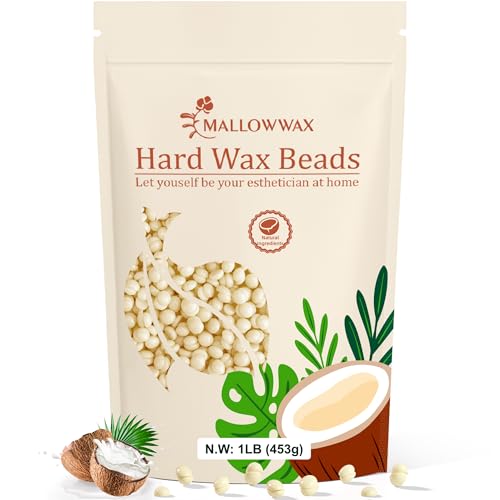 Mallowwax Hard Wax Beads, 1lb Coconut Cream Wax for Painless Hair Removal