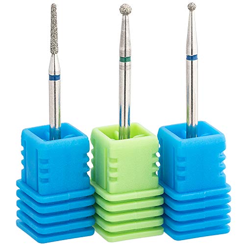 OIIKI 3Pcs Diamond Nail Drill Bits Set - Ball & Needle Shaped Carbide Bits for Cuticle Cleaning, 3/32 Shank (Blue/Green)