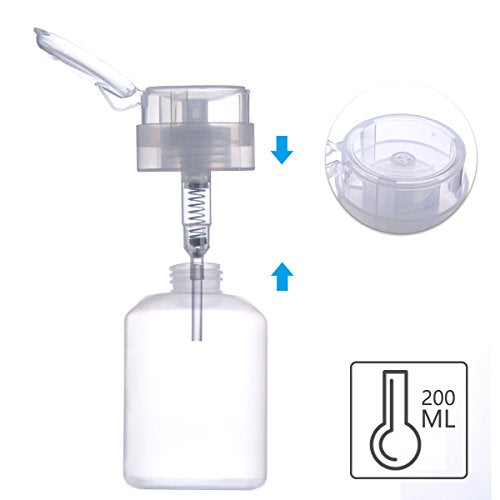 Biutee 200ml Clear Acetone Pump Dispenser Bottle - Lockable & Reusable