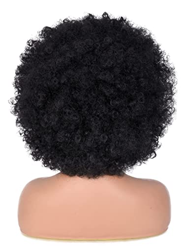 ANNISOUL Black Short Curly Afro Wig with Bangs for Women - 70s Style