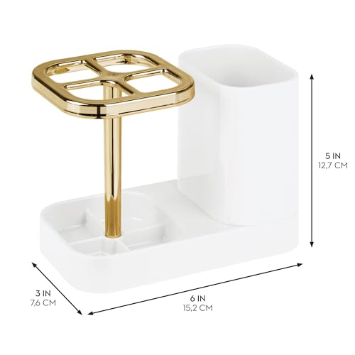iDesign White & Gold Toothbrush Holder with 4 Divided Compartments