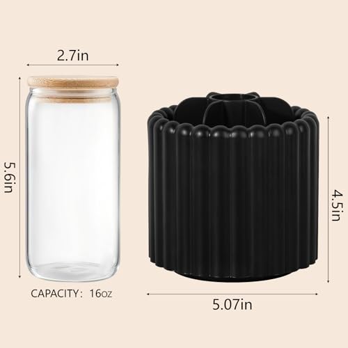 360° Rotating Makeup Brush Holder with 7 Removable Dividers - Black