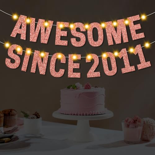 Rose Gold 15th Birthday Decorations with LED Lights | Awesome Since 2011 Banner