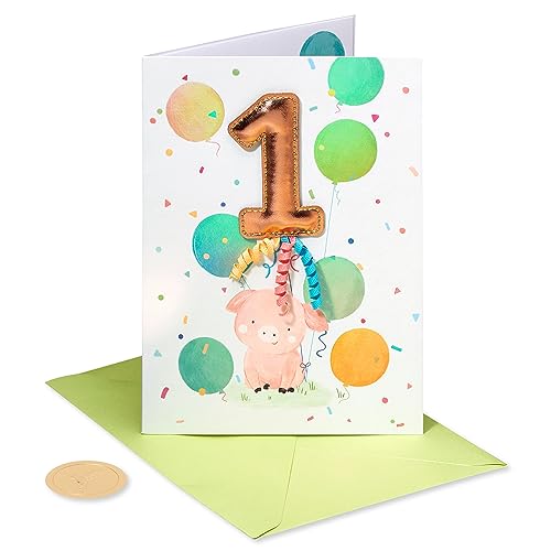 Papyrus 1st Birthday Card with Piggy & Balloons