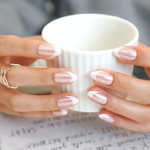 LAMIMOSA OUI! Short Almond Press-on Nails - French Tip Chrome Soft Gel Kit
