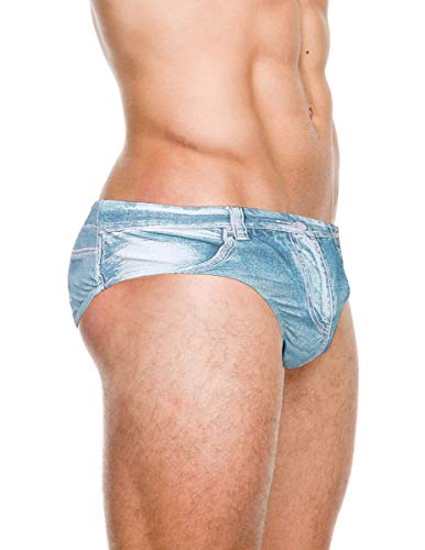 PJ PAUL JONES Men's Denim Print Swim Briefs with Drawstring Waist