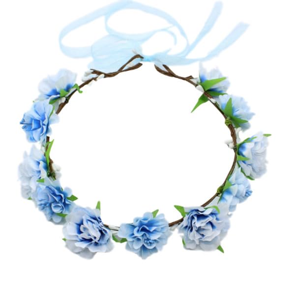 Blue Flower Crown for Girls - Bohemian Floral Wreath Headband, Wedding & Baby Shower Accessory