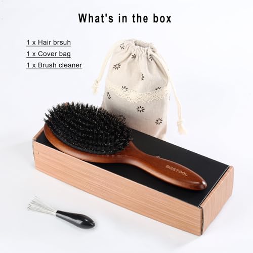 BESTOOL Boar Bristle Hair Brush - Natural Beech Wood Paddle for Smoothing