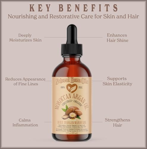 Natural Born Oils 100% Pure Organic Moroccan Argan Oil - 8oz