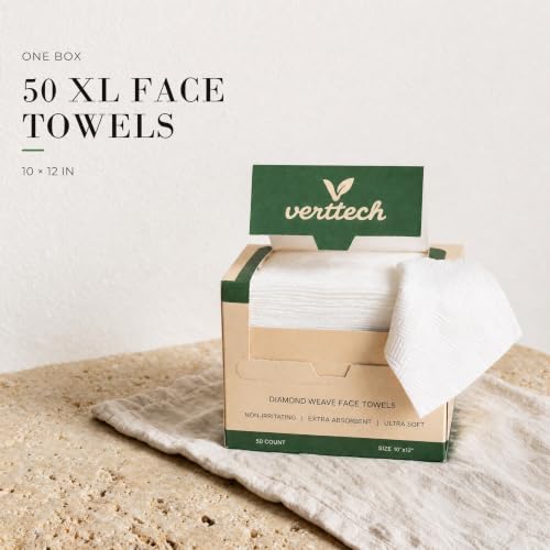 Verttech XL Disposable Face Towels 50 Pack – Soft Diamond Weave Facial Wipes for Skincare & Makeup Removal