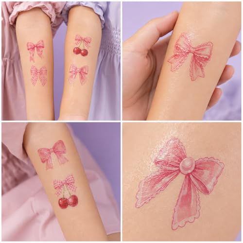 96 PCS Pink Bow Temporary Tattoos for Girls - Party Favors & Activities
