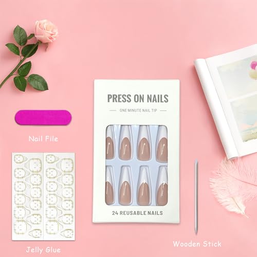Extra Long White French Tip Stiletto Press-On Nails Set