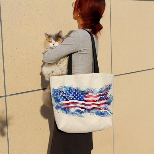 USA Flag Reusable Tote Bag - Lightweight Grocery Shoulder Handbag