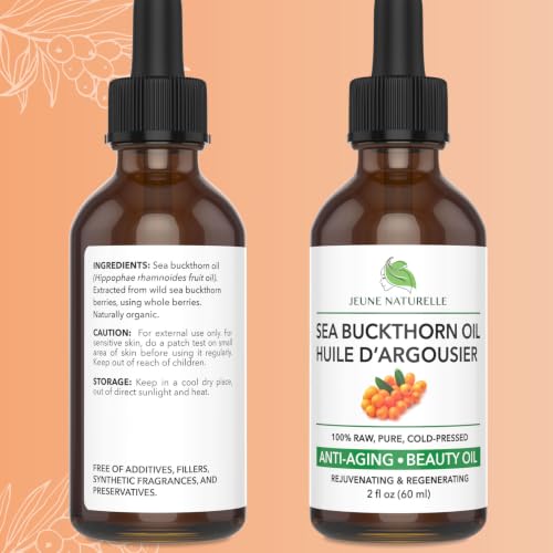 Jeune Naturelle Organic Sea Buckthorn Oil 2 Fl Oz - Pure, Cold Pressed & Unrefined
