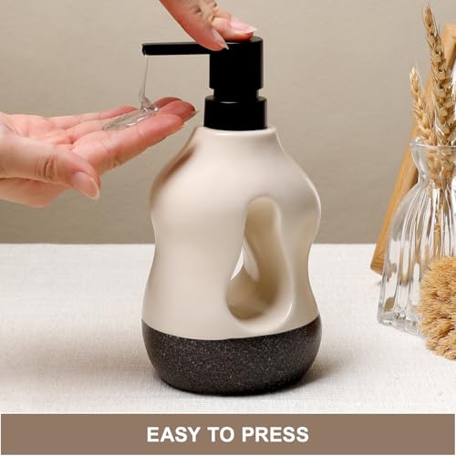 BosilunLife Ceramic Soap Dispenser - Beige & Black, 15oz