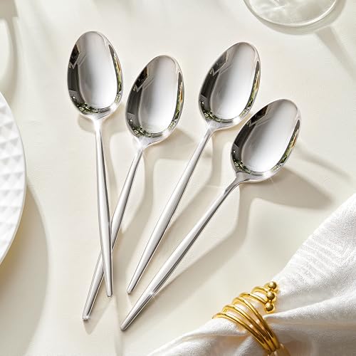 KINGSTONE 4-Piece Dinner Spoon Set - 8.2" Stainless Steel Silverware