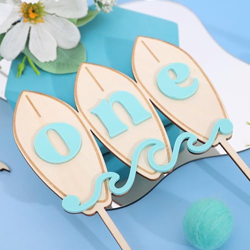 Surfboard Birthday Cake Topper - Big One Wave Surf Wood Decoration