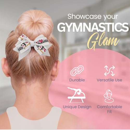 Sportybella Gymnastics Hair Bow for Girls – 4.5 Inch Colorful Ponytail Holder & Elastics, Perfect Gift for Gymnasts & Teams
